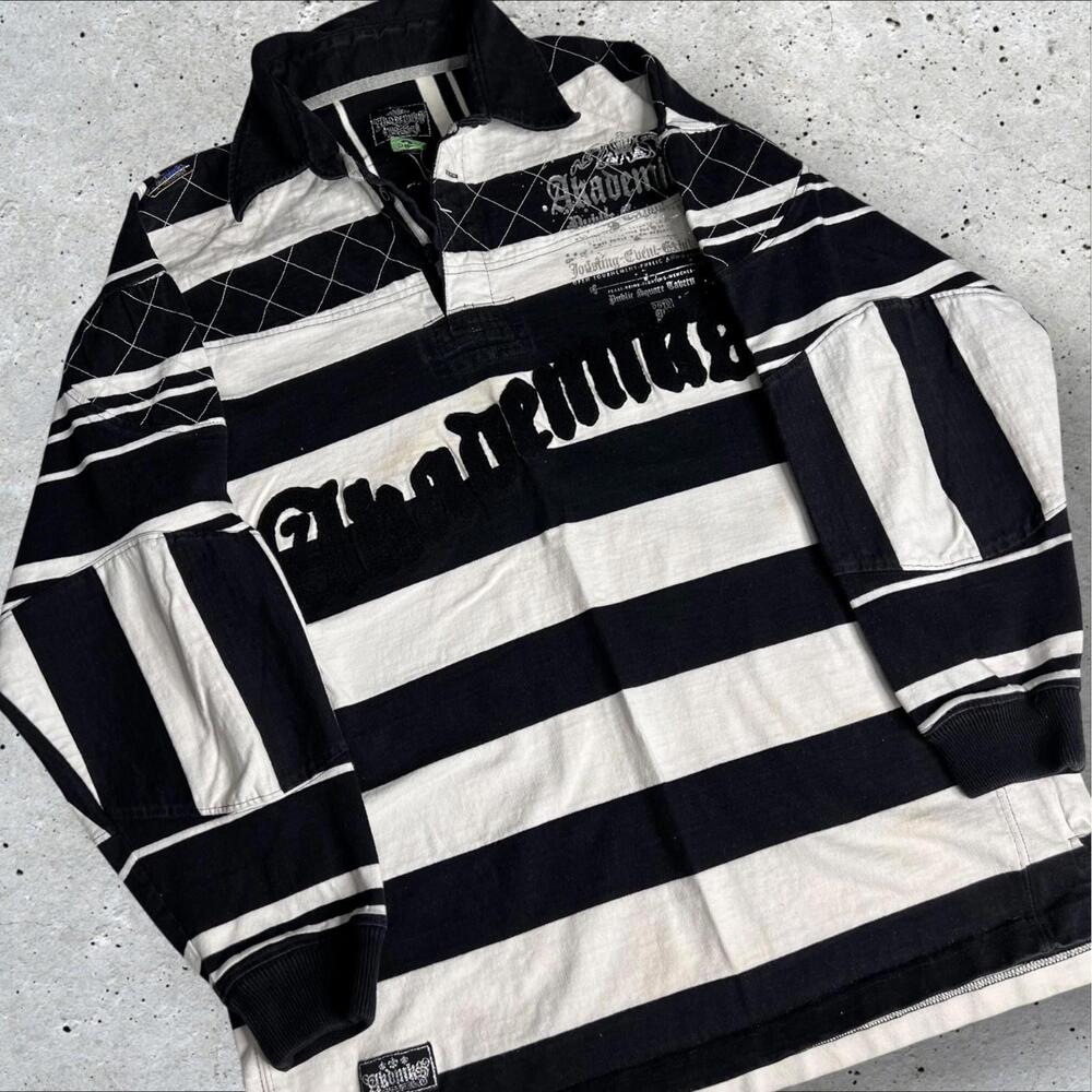 Y2k Akademiks Black And White Striped Sweatshirt Size XL‎